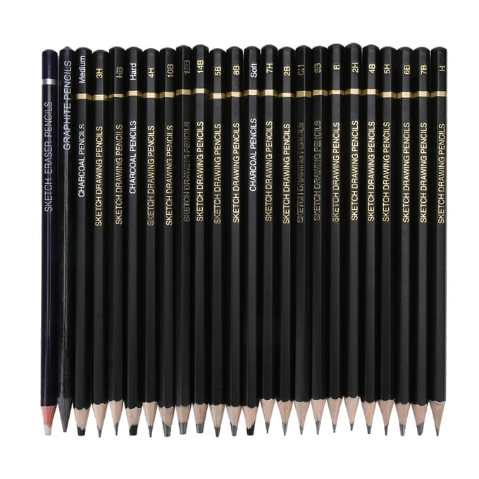 24 stuks Tekenpotlood Professioneel Houtskool Houtvrij Schilderen Schrijfwaren Kunstbenodigdheden black
