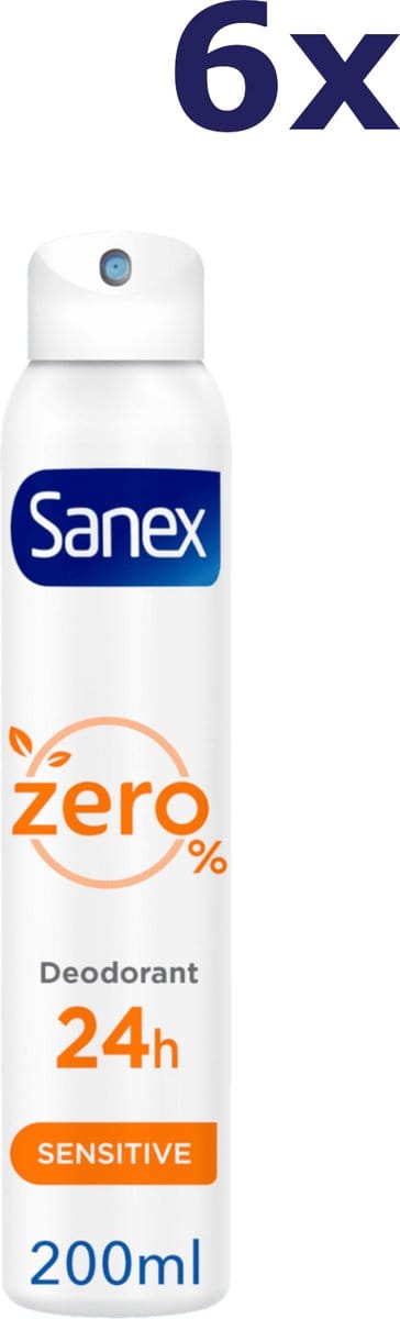 Sanex Zero% Sensitive Deodorant Spray - 6 x 200 ml