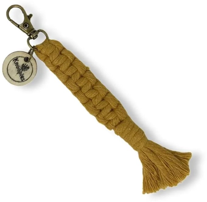 Macramé Sleutelhanger - Square Knots - Okergeel - Katoenkoord - Prijs per Stuk - Inclusief Verzendkosten