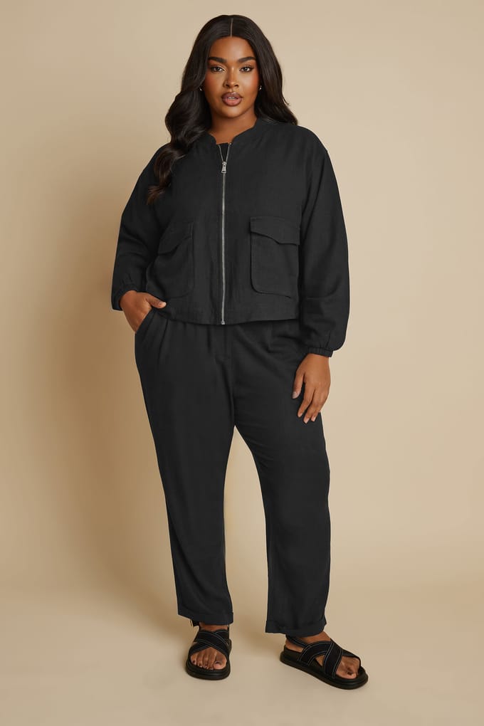 Yours Bomberjack Van Linnenmix Met Ritssluiting In Zwart Size 48