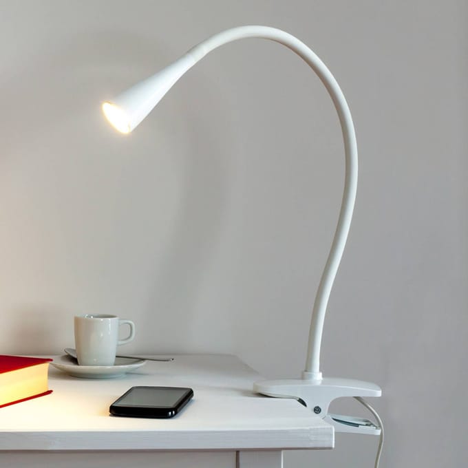 Lindby LED klemlamp Baris, wit, hoogte 44 cm, 3000K