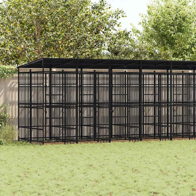 vidaXL - Hondenkennel - met - dak - 18,43 - m² - staal
