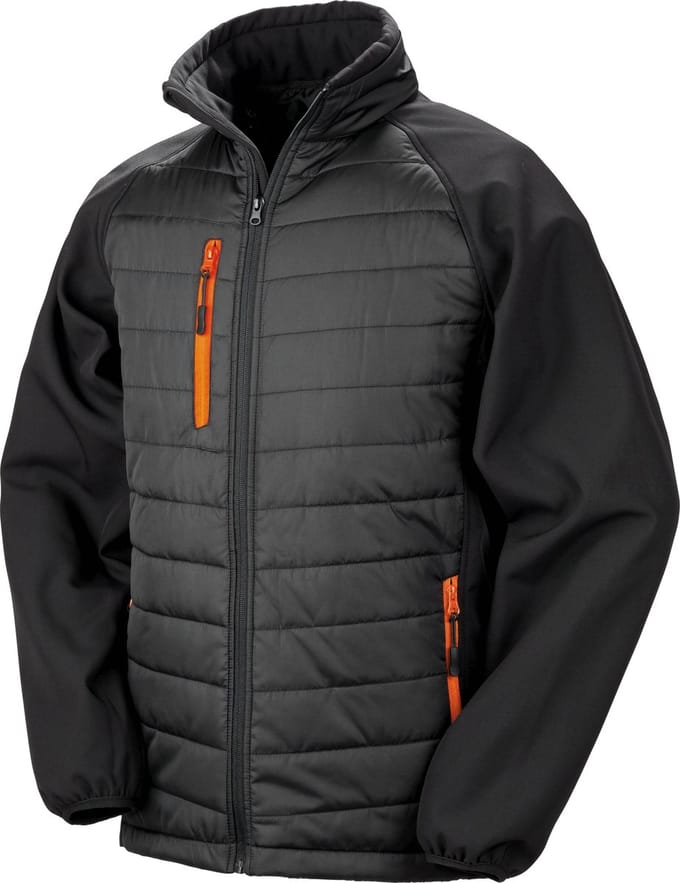 Black Compass gewatteerde softshelljas heren 'Result' Black/Orange - S