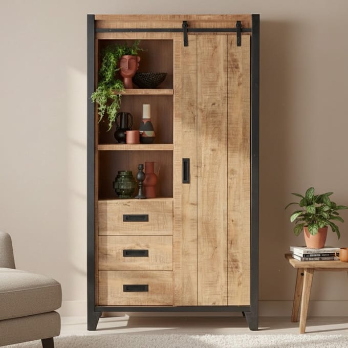 Wandkast Tilburg - MDF - Bruin - 109x190x45 cm (BxHxD)