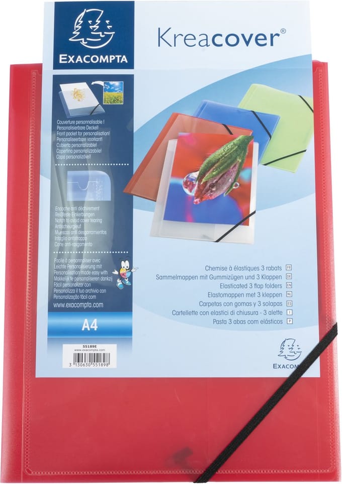 Exacompta 25x Kreacover® elastomap met 3 kleppen - ondoorschijnende PP 5/10de- A4 - Rood - 55185E