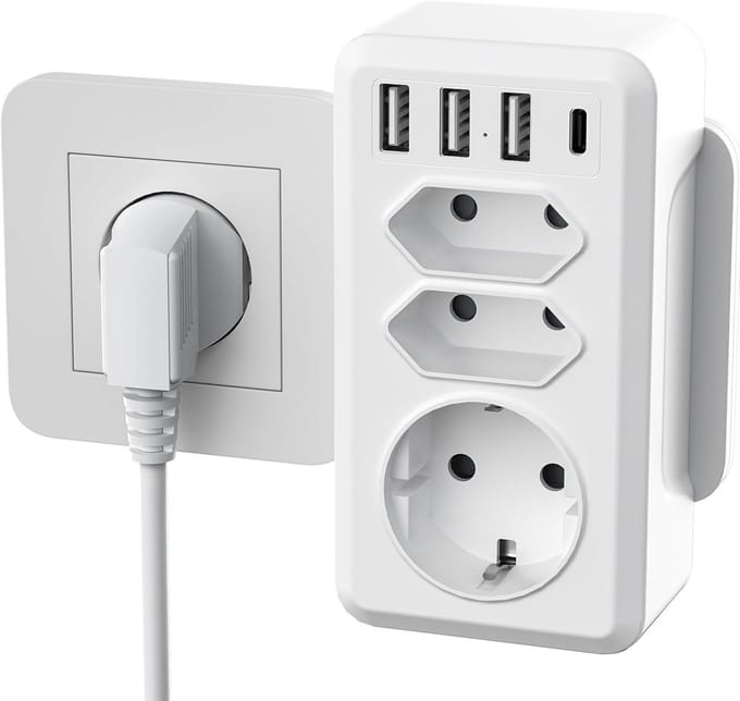 Meervoudig stopcontact met USB C en USB A - 7-in-1 stekkeradapter dubbele stekker