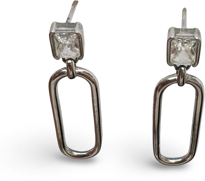 Oorhanger lang zilver met transparante steen