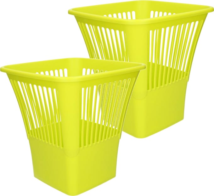 Plasticforte Afvalbak/vuilnisbak/kantoor prullenbak - 2x stuks - plastic - groen - 30 cm