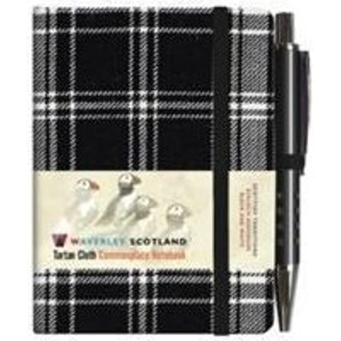 Waverley S.T. (S): Black & White Mini With Pen Pocket Genuine Tartan Cloth Commonplace Notebook
