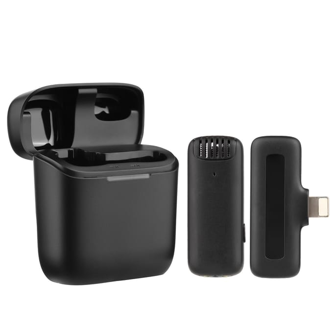 Draagbaar OneTriggerTwo Draadloos Microfoonsysteem met 1 Ontvanger & 2 Clip-on Microfoons 20M iOS 1-Trigger-1