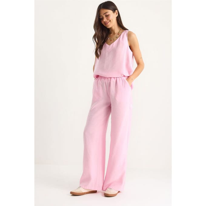 V-hals Katoenen Blouse-Broek Twee-Piece Set