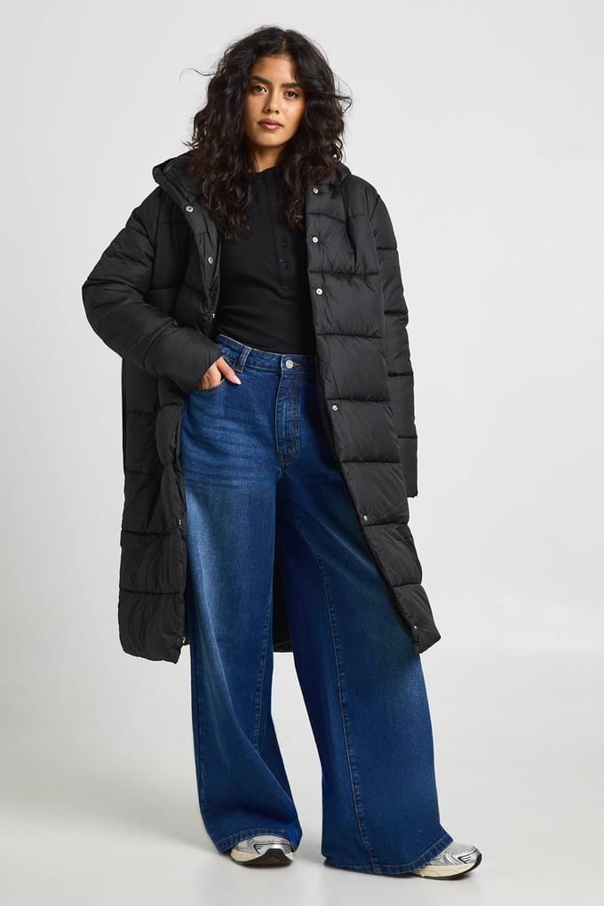 boohoo Dames Longline pufferjas met ceintuur | Zwart | Maat: 38