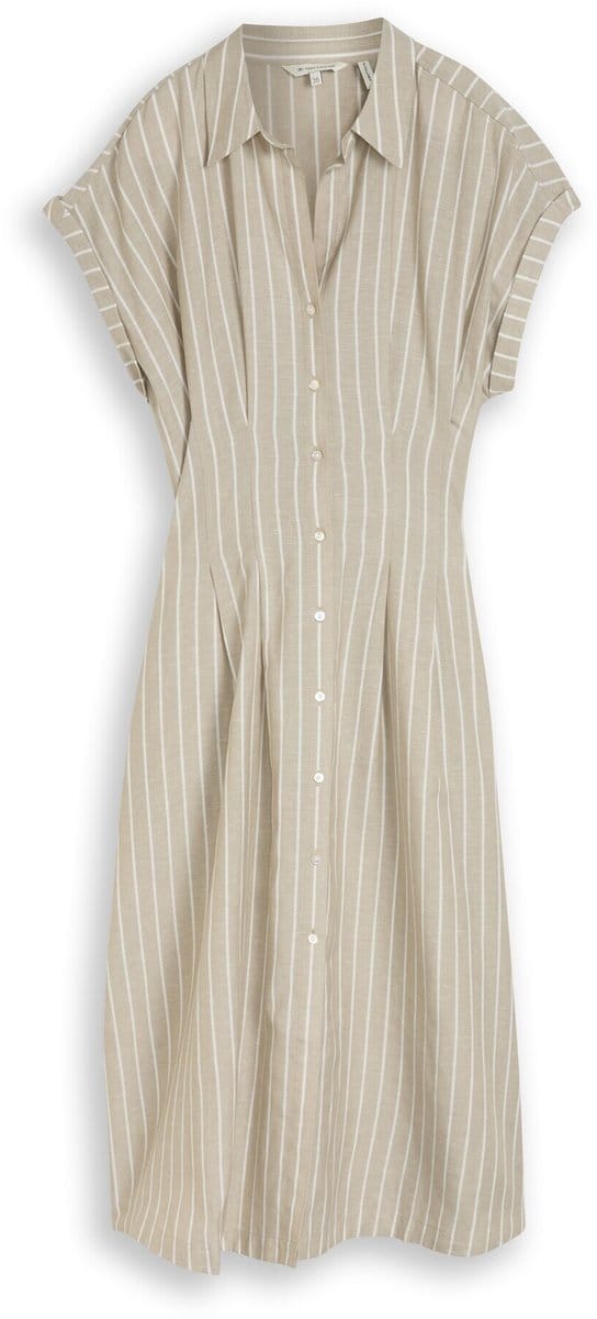 Tom Tailor - Midi-jurk met streepmotief - Maat 36 - olive irregular stripe