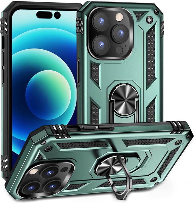 MobyDefend Hoesje - Geschikt voor iPhone 14 Pro Max - Pantsercase Met Draaibare Ring - Lichtgroen