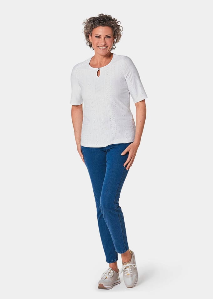 Vrouwelijk kanten shirt - wit - Gr. 48 van Goldner Fashion