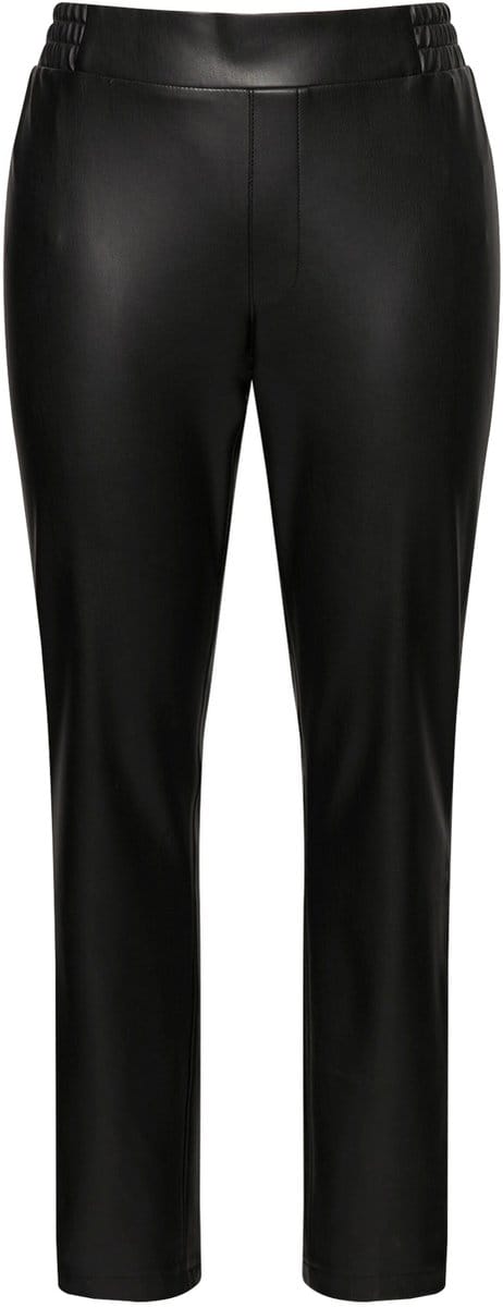 Ulla Popken - Dames - Leerlook broek imitatieleer slim stretch - Zwart - Maat 52