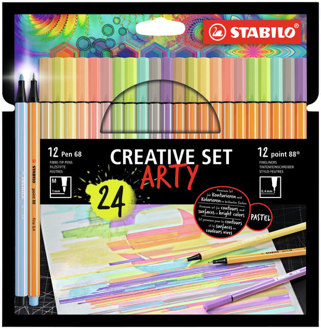 STABILO ARTY Creative Set - Set Pen 68 & Point 88 Pastel - Combi Arty Etui Met 24 Stuks