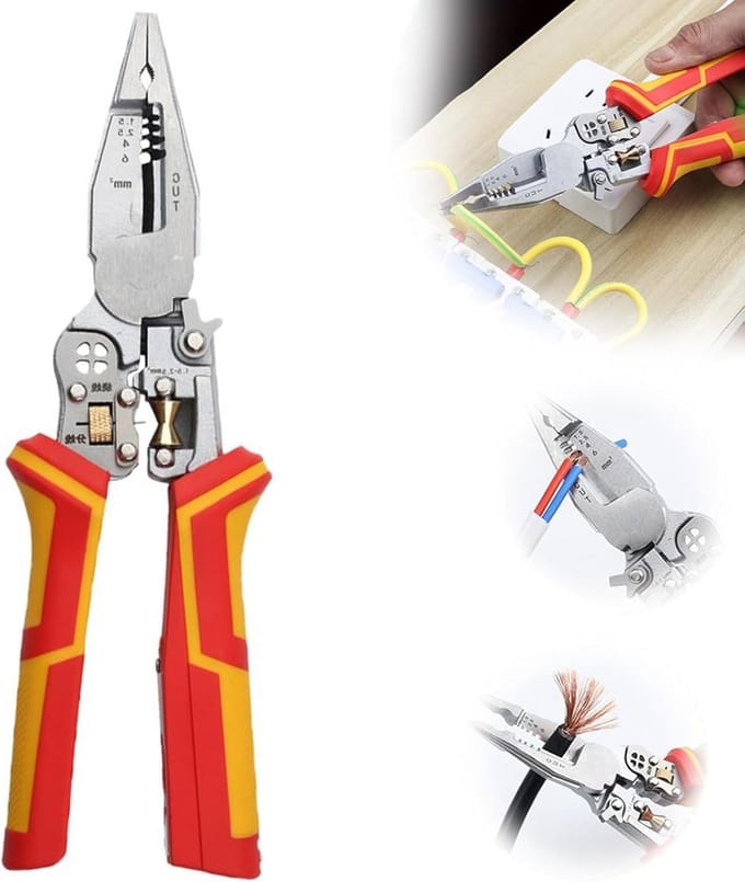 Multifunctionele Stripper - Draadstripper Knijper - Elektrisch Werk - Met Stroommeting - 210 mm Lengte - Rood Geel