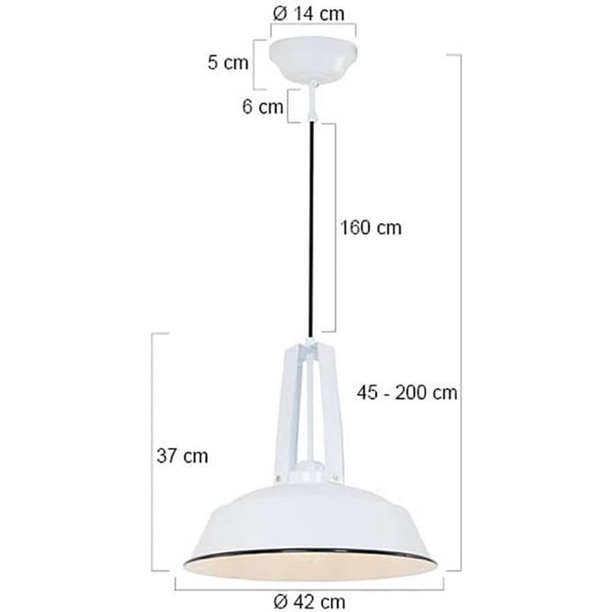 Hanglamp Eden 7704W Wit Rond 42cm E27 Fitting Hoogteinstelbaar Kunststof/Metaal Mexlite