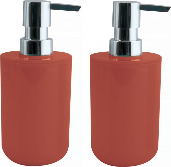 MSV Zeeppompje/dispenser Porto - 2x - PS kunststof - terracotta/zilver - 7 x 16 cm - 260 ml