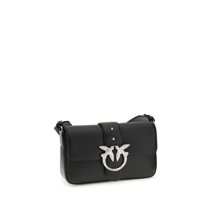 PINKO schoudertas Love One Mini Slouchy FL Nero Limousine - Matt Silver zwart