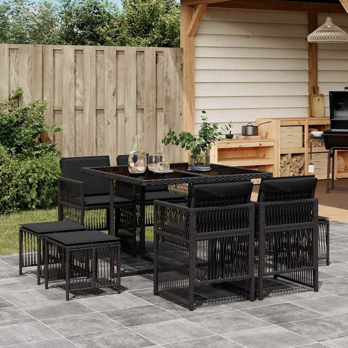 vidaXL - 9-delige - Tuinset - poly - rattan - zwart