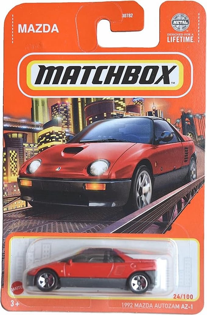 MATCHBOX 1992 MAZDA AUTOZAM AZ-1 RED 24/100 1:64 SHORT CARD