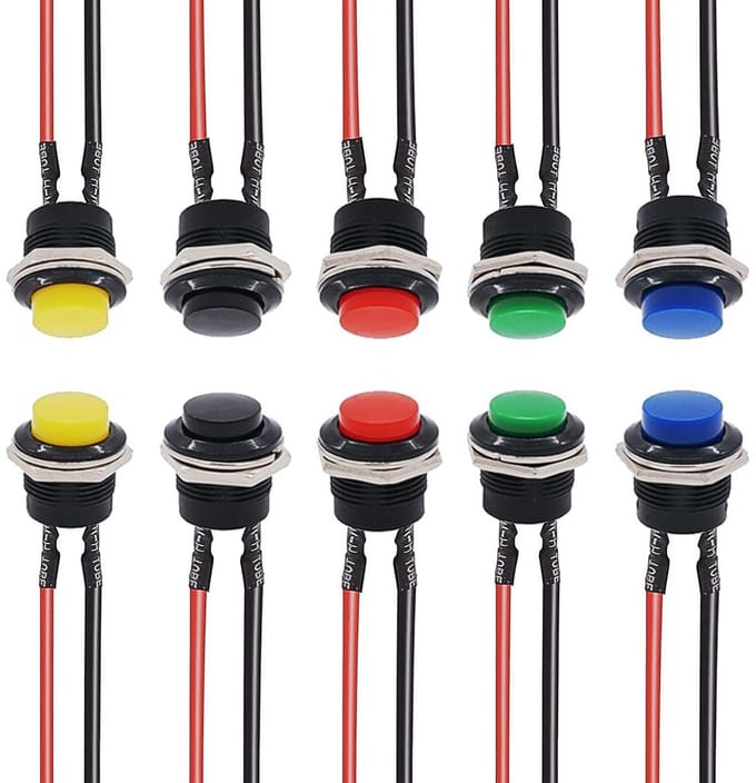 16 mm momentane drukschakelaar - 12 V, metaal, aan/uit-knop voor auto (10 stuks)