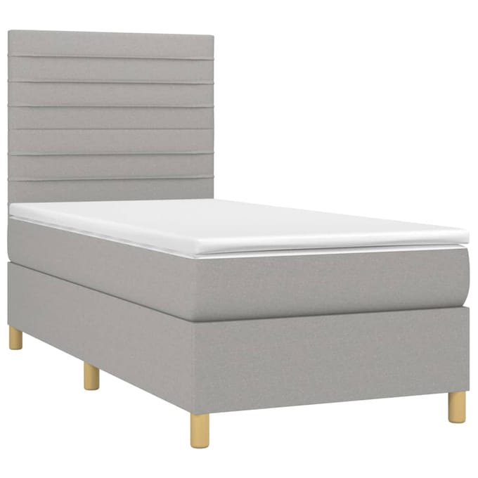 vidaXL - Boxspring - met - matras - en - LED - stof - lichtgrijs - 100x200 - cm