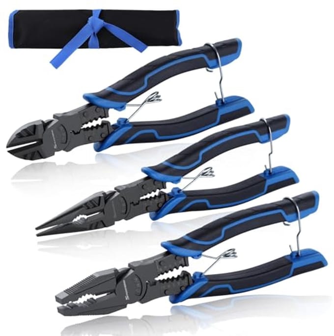 Heavy Duty Tangen Set - 3 Stuks - 6 in 1 Multifunctionele Draad Stripper, Crimper, Cutter