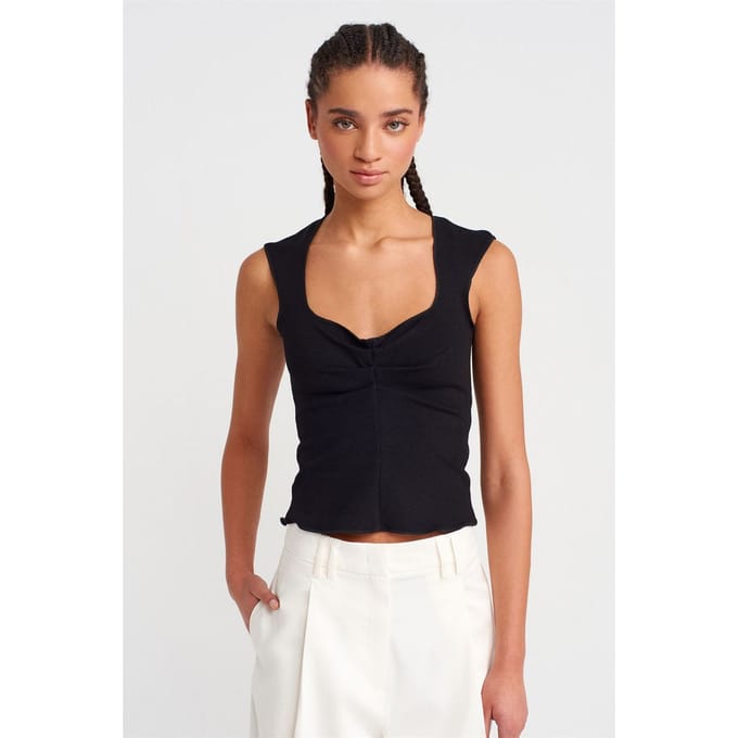 Aangesloten Mouwloze Crop Blouse met Vierkante Hals