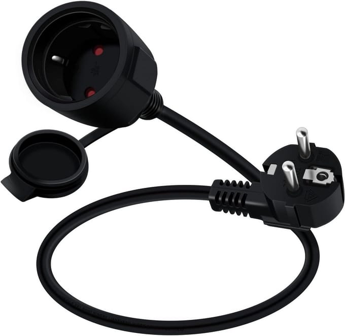 Korte Geaarde Verlengkabel 16A 250V Hoekstekker IP44 (Zwart, 0,5m)