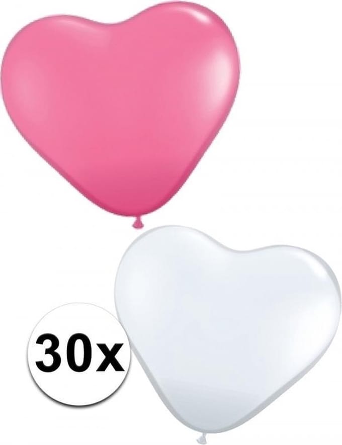 Hartjes ballonnen roze en wit 30 st