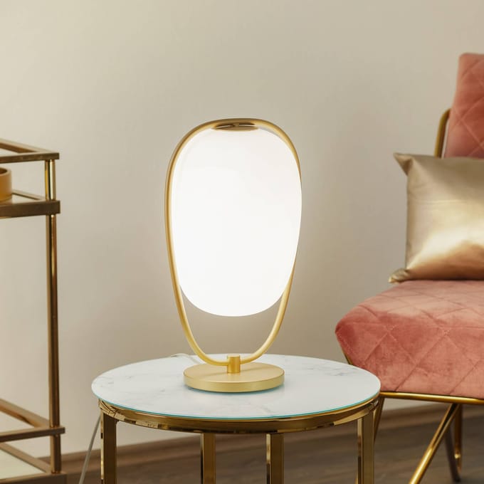 kdln tafellamp Lannà, wit/goud, hoogte 40 cm, glas