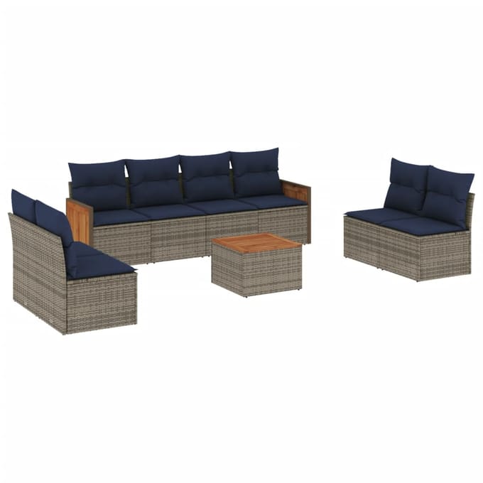 vidaXL - 9-delige - tuinbankset - met - kussens, - grijs - polyrotan