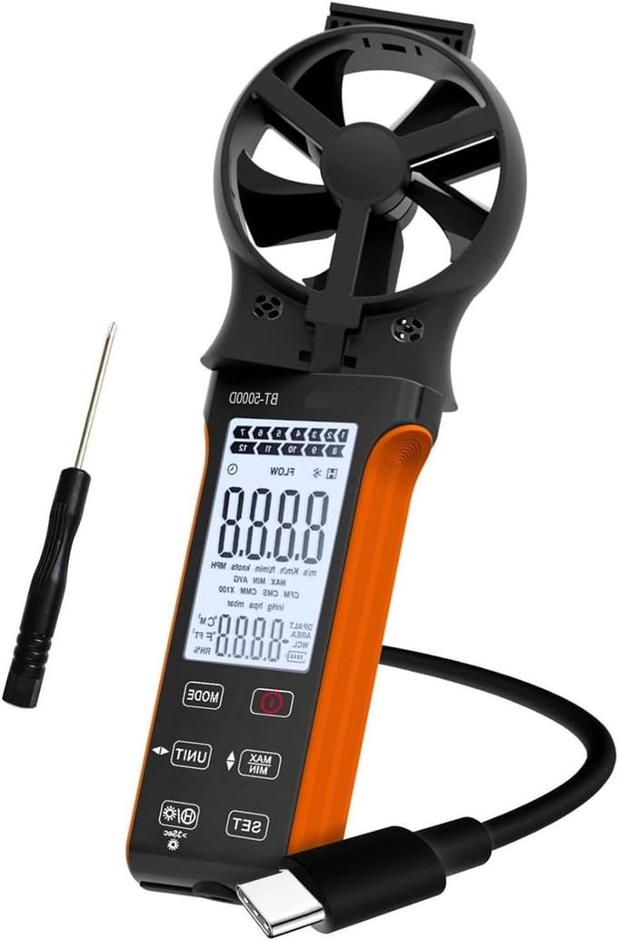 Handheld Anemometer - Wind Speed Meter - HVAC Meten - 270° Roterende Sensor - 999.900 CFM - Grijs