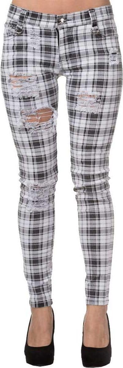Banned - MOVE ON UP Skinny fit broek - M - Wit/Zwart