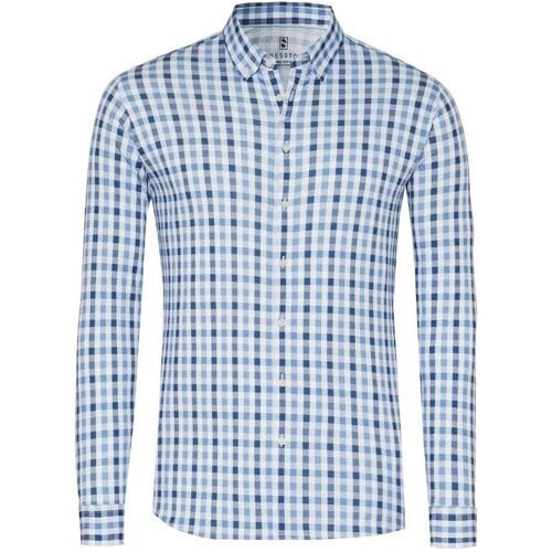 Desoto Overhemd Allover Check Casual Button-Down Lichtblauw-Blauw / male