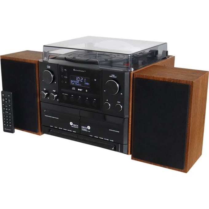 Soundmaster MCD5600BR - muziekcenter met platenspeler, bluetooth, CD, dubbel Cassettedeck, encoding, USB en DAB+, bruin