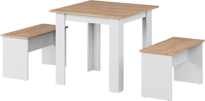 Vicco Sentio Eettafelset – 80 x 80 cm met 2 banken Eik goud/wit