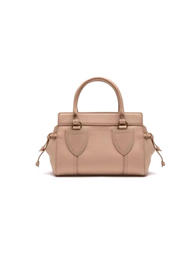 COCCINELLE Leren Schoudertas Handtas York Handbag Grained Leather Rosette Beige