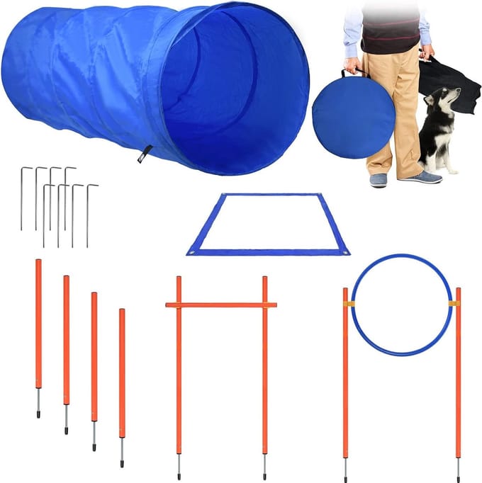 Honden Agility Uitrustingsset met Obstakels, Slalomstangen en Tunnel