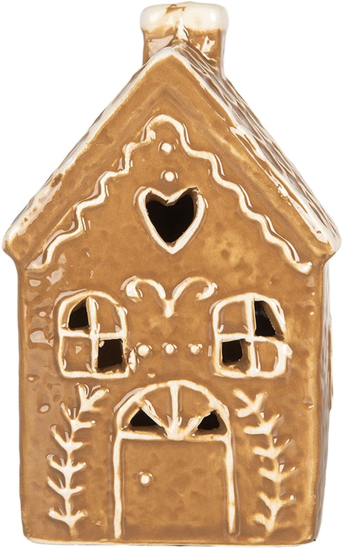 Clayre & Eef Gingerbread house met LED 7x6x12 cm Bruin Keramiek