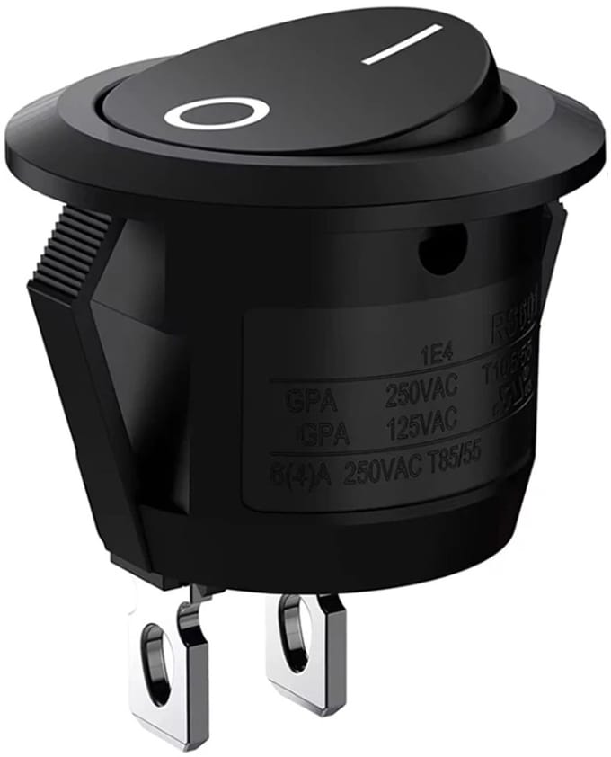 Wipschakelaar ON-OFF - 2-pins - Rond - 6A 250V – 1 Stuk - Zwart