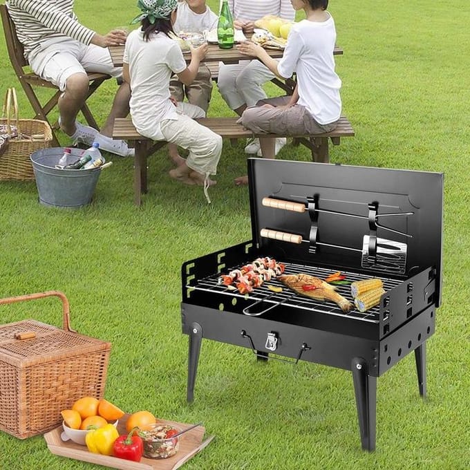 Draagbare BBQ Grill Opvouwbaar met Bestek en Matten
