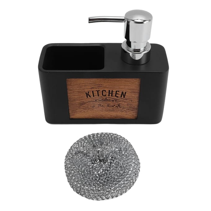 Distributeur de Savon à Vaisselle Résine ABS Cuisine Distributeur de Savon Liquide avec Brosse à Vaisselle pour Cuisine Domestique black