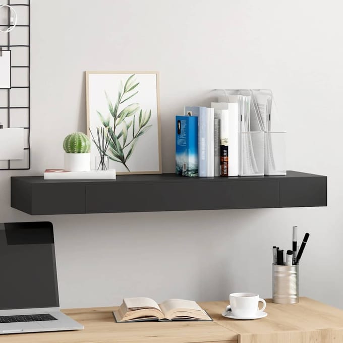 vidaXL - Wandschap - met - lade - zwevend - 80x25x8 - cm - zwart