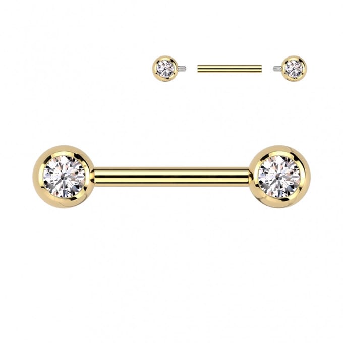 Piercing titanium steen rond intern schroefdraad 1.6x12 - goud - LMPiercings
