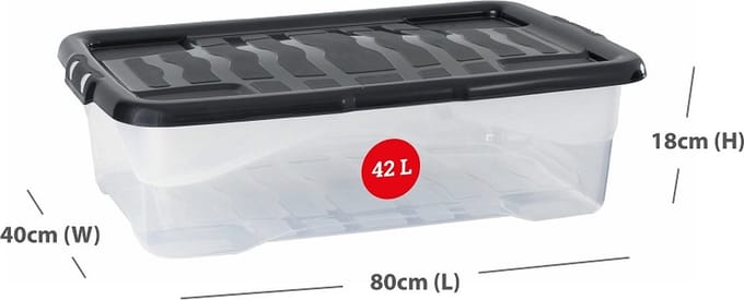 Doorzichtige platte opbergbox 42L | Onder-het-bed bewaarbox | Kledingbox
