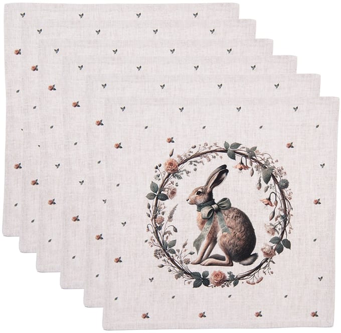 Clayre & Eef Servetten Katoen Set van 6 40x40 cm Beige Katoen